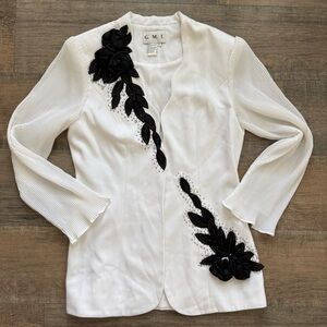 Vintage White Jacket with Black Floral Design